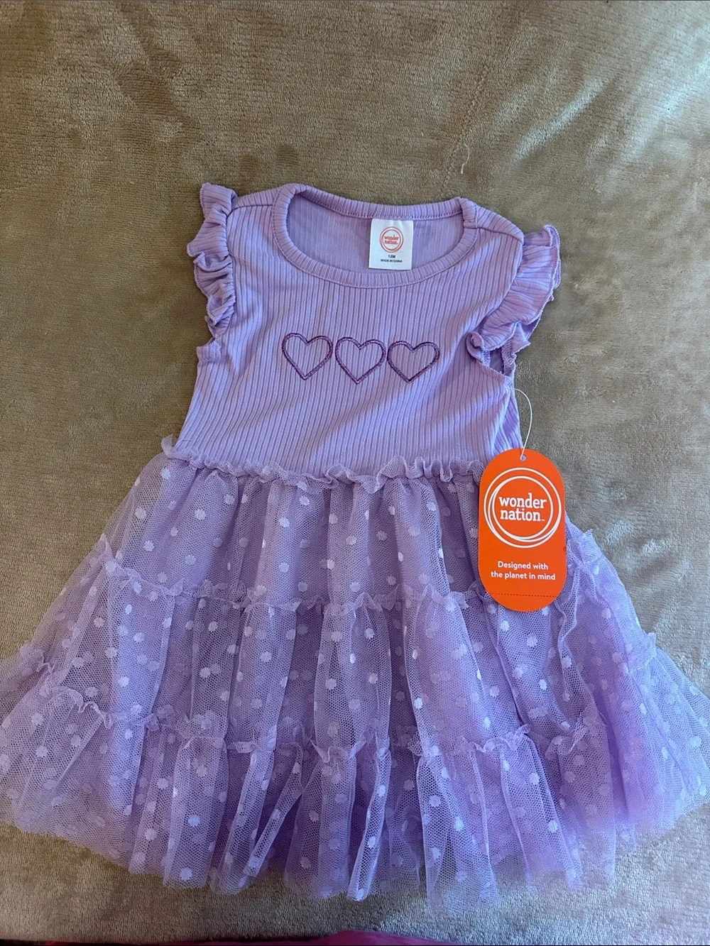 Wonder Nation Lavender Heart Tiered Tulle Dress